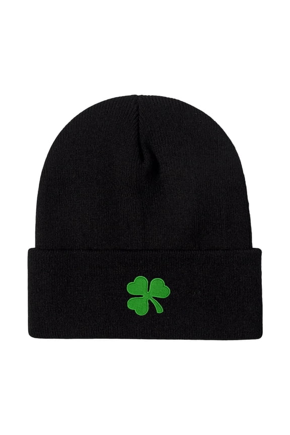 Unisex St Patricks Day Lucky Shamrock Embroidered Beanie Warm Knit Hat Festive & Casual Cold Weather Skull Cap for Men and Women
