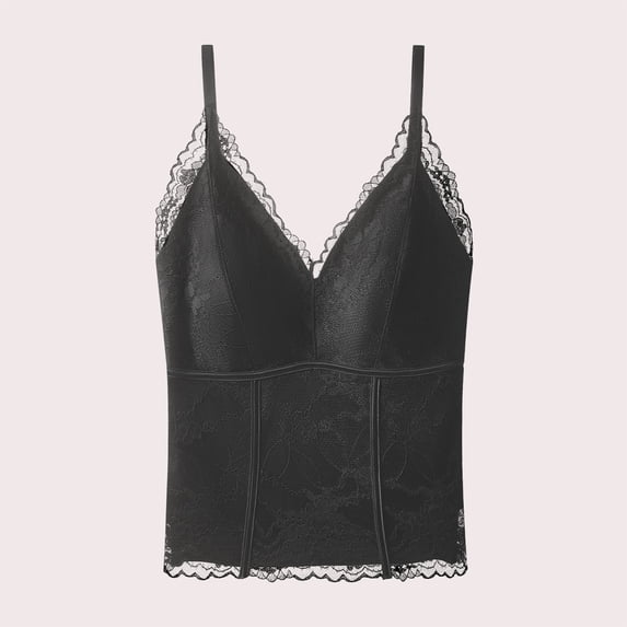 SwiftWear V Neck Camisole Lace Bralette for Women Spaghetti Strap Push-Up Support Tube Slim Crop Tank Top