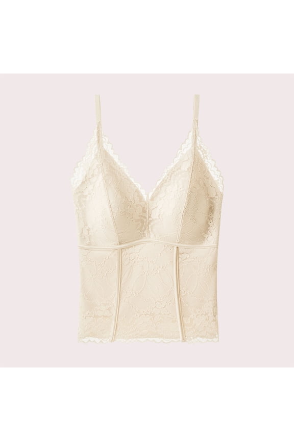 V Neck Camisole Lace Bralette for Women Spaghetti Strap Push-Up Support Tube Slim Crop Tank Top