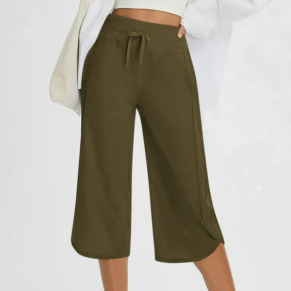 SwiftWear Wide Leg Capris for Women - High Waist Athletic Yoga Capri Pants with Side Pockets, Stretchy Workout Casual Comfort Fit S-2XL