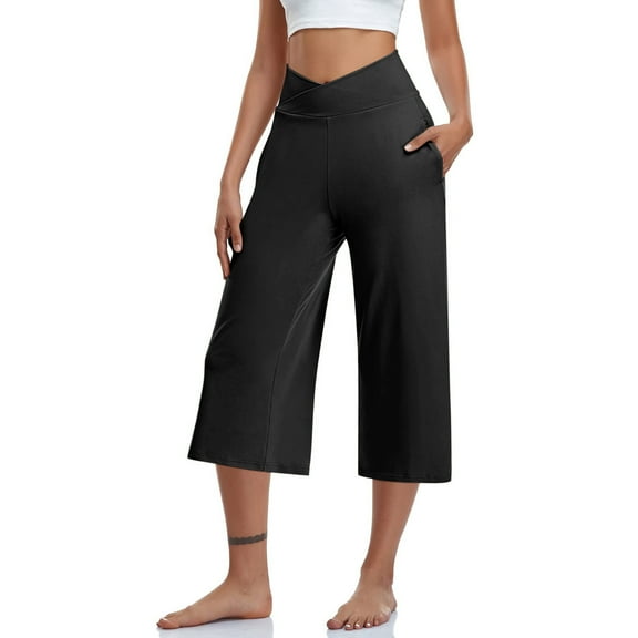 SwiftWear Wide-Leg Yoga Capri Pants for Women High Waist w/Practical Pockets | Versatile Athleisure Wear for Gym & Casual S-3XL