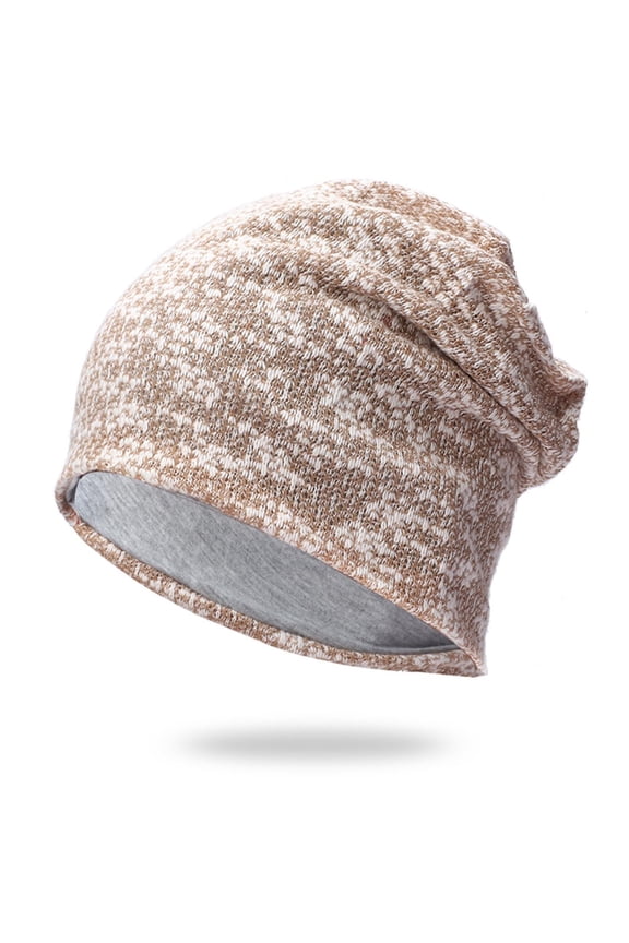 Winter Knit Beanie Two-Layer Two-Tone Slouchy Hat Breathable & Warm Cuffed Beanie for Cold Weather, Unisex Ribbed Wrap Hat