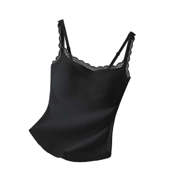 SwiftWear Women Built-in Bra Camisoles Lace Adjustable Spaghetti Strap Cami Ribbed Tank Tops Undershirts