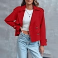 thumbnail image 1 of SwiftWear Women Double Breasted Cropped Trench Coat Relaxed Fit Work Office Crop Jacket With Pocket​, Red, 1 of 9