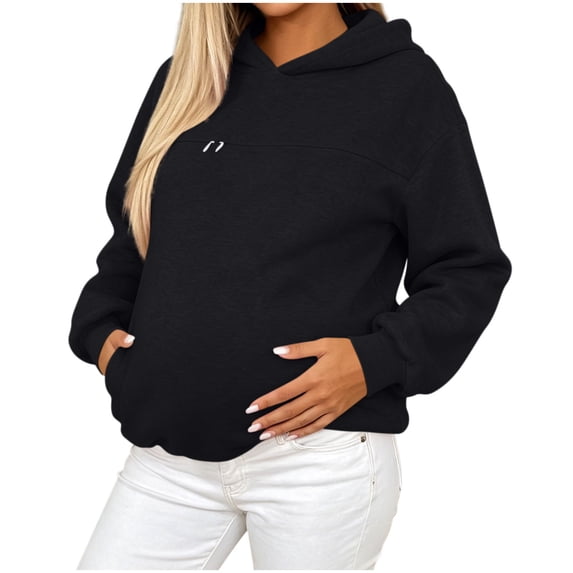 SwiftWear Women Maternity Zip Hoodie Long Sleeve Oversized Sweatshirt Soft Casual Pregnancy Hooded Jacket with Pockets