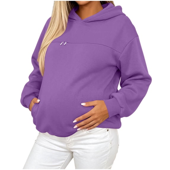 SwiftWear Women Maternity Zip Hoodie Long Sleeve Oversized Sweatshirt Soft Casual Pregnancy Hooded Jacket with Pockets