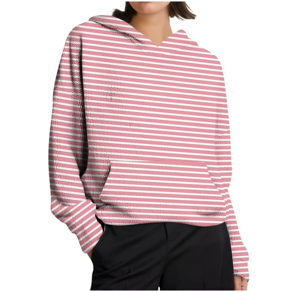 SwiftWear Women Pink Striped Knit Fashion Hoodies & Sweatshirts Soft Breathable Pullover with Front Pocket, Relaxed Fit Casual wear Tops for Everyday Style Pink