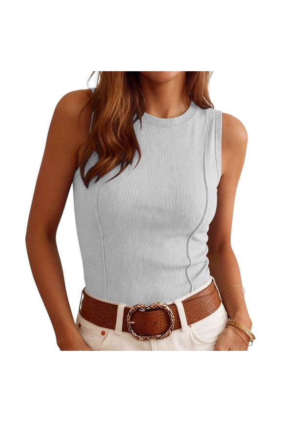 Women Summer Ribbed Tank Top Fitted Pullover Basic Shirt Workouts Cute Spring Going Out Sleeveless Tops