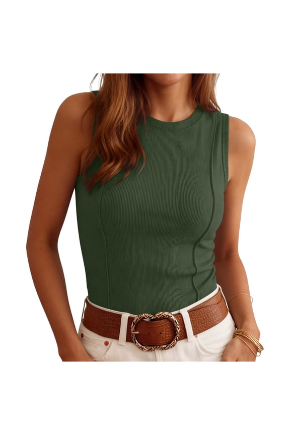 Women Summer Ribbed Tank Top Fitted Pullover Basic Shirt Workouts Cute Spring Going Out Sleeveless Tops