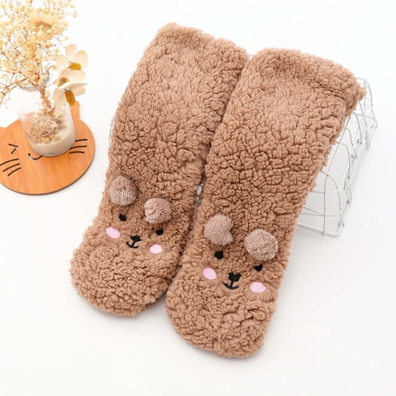 SwiftWear Women Winter Warm Thick Slipper Socks with Grippers Non Slip Cute Fuzzy Socks Christmas Gifts, Khaki