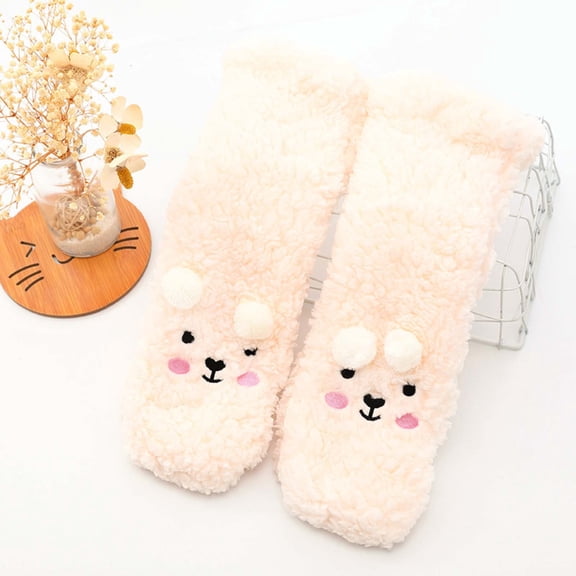 SwiftWear Women Winter Warm Thick Slipper Socks with Grippers Non Slip Cute Fuzzy Socks Christmas Gifts, White