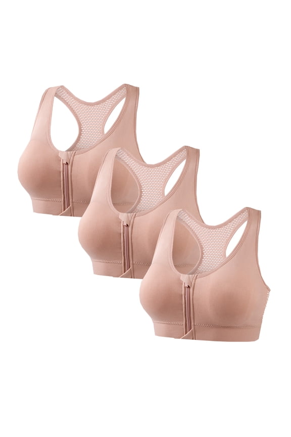 Women's 3 Pack Zip Front Wireless Sports Bra Racerback Medium Support Yoga & Workout Bras Breathable Mesh for Running Training