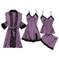 thumbnail image 1 of SwiftWear Women's 4-Piece Silk Pajamas Sleepwear - Lace Trim Robe ,Dress ,Cami & Shorts, Elegant Nightdress Set​ ​, 1 of 3
