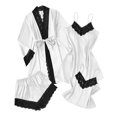 thumbnail image 1 of SwiftWear Women's 4-Piece Stretchy Satin Pajama Set Lace Trim Robe Nightgown Cami & Shorts Plus Size Sleepwear for Spring & Fall​, White, 1 of 7