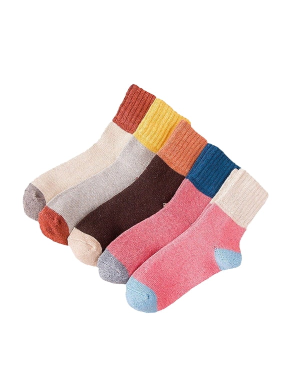 Women's 5 Pairs Winter Warm Knitting Cotton Socks Vintage Casual Cozy Warm Crew Socks Christmas Gifts