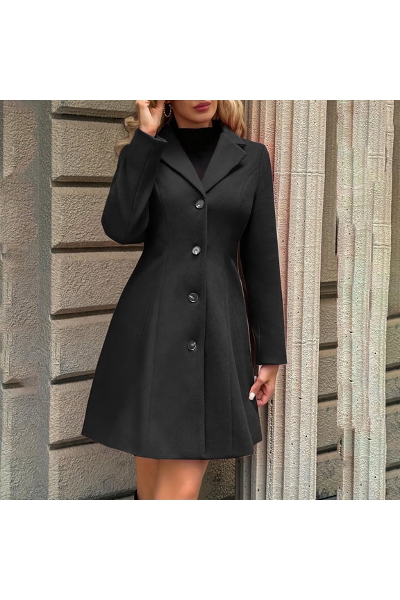 Women's A-Line Trench Coat with Notch Lapel,Mid-Length Warm Single Breasted Slim-Fit Overcoat Casual Outerwear for Fall and Winter