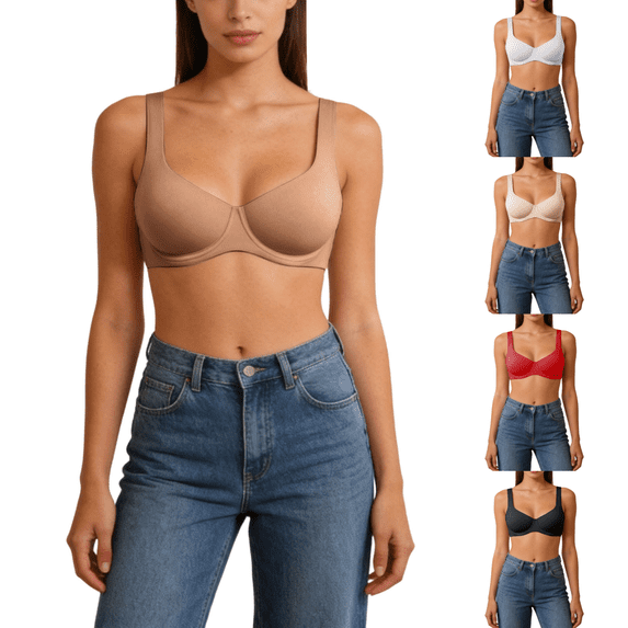 SwiftWear Women's Balconette Bra with Underwire Seamless Molded Cup Wide Strap Lift & Side Support Bra