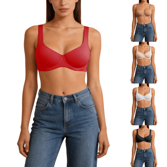 SwiftWear Women's Balconette Bra with Underwire Seamless Molded Cup Wide Strap Lift & Side Support Bra