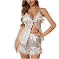 thumbnail image 1 of SwiftWear Women's Black/Pink Satin Deep V-Neck Pajama Set - Summer Cami with 3D Floral Trim & Shorts Pajamas Set , Elegant Sleepwear, 1 of 8
