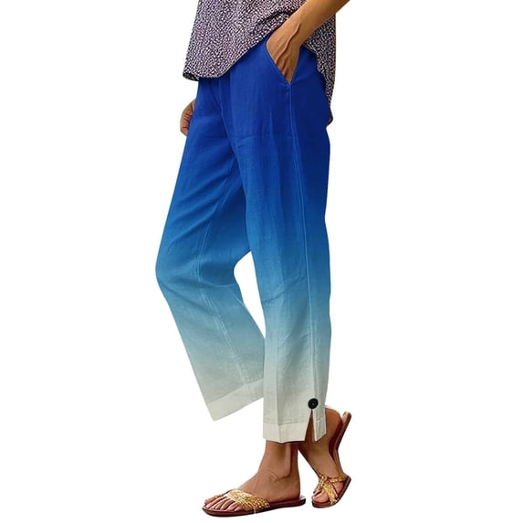SwiftWear Women's Bohemian Style Split-Hem Pants with Button Details, Trendy Loose Fit Ombre Trousers Comfortable Casual Trousers S-2XL