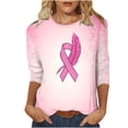 thumbnail image 1 of SwiftWear Women's Breast Cancer Awareness Ribbon 3/4 Length Sleeve Crewneck Graphic Tops Loose Fit Soft Casual Tee Shirts Pink, 1 of 5