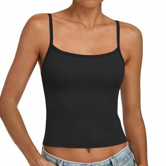 SwiftWear Women's Built-In Bra Tank Top Double Lined Soft Sleeveless Camisole Soft Comfort & Summer Cropped Cami Layering