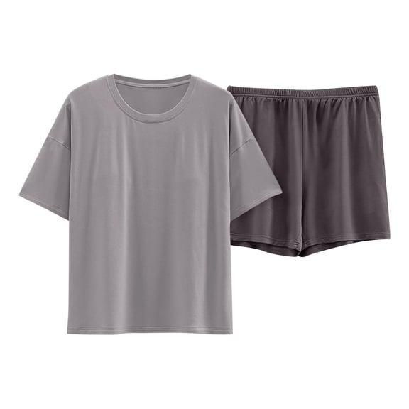 SwiftWear Women's Built-in Bra Pajama Set Comfortable Matching Lounge Shorts Set Modal Cotton Sleepwear Supportive Sleep Shirt, Gray