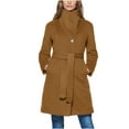 thumbnail image 1 of SwiftWear Women's Burgundy High Collar Single-Breasted Trench Coat Belted Wool-Like Long Sleeve Overcoat with Side Pockets, Elegant Winter Outerwear, 1 of 9