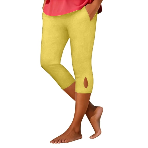 SwiftWear Women's Capri Leggings with Pockets Side Cut-Out Detail High-Waist Workout Capris Stretchy Summer Casual & Beach Cropped Pants