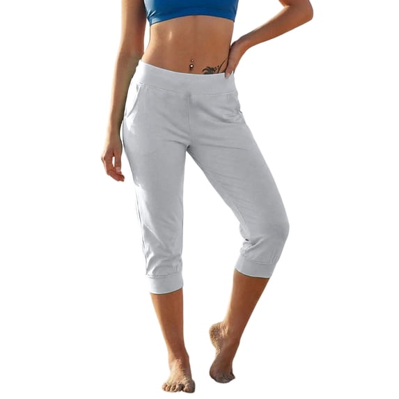 SwiftWear Women's Capri Yoga Pants High Waisted Elastic Waistband Drawstring Casual Cropped Jogger Trousers with Pockets for Summer Workout