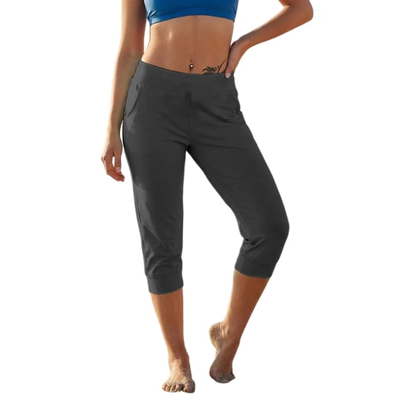 SwiftWear Women's Capri Yoga Pants High Waisted Elastic Waistband Drawstring Casual Cropped Jogger Trousers with Pockets for Summer Workout