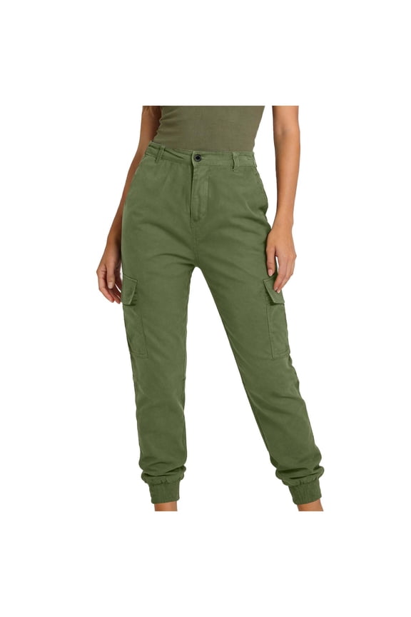 Women's Cargo Joggers Pants Travel Hiking Pants with Pockets Elastic Waist & Button Casual Active Pants
