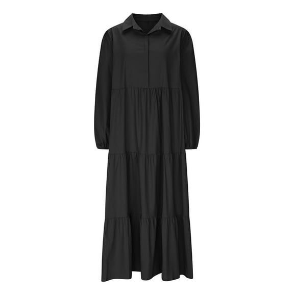 SwiftWear Women's Casual Collar Shirt Dress - Pleated A-line Maxi Dress | S-3XL Plus Size | Lightwight Fabric for Office, Outing & Daily Wear​