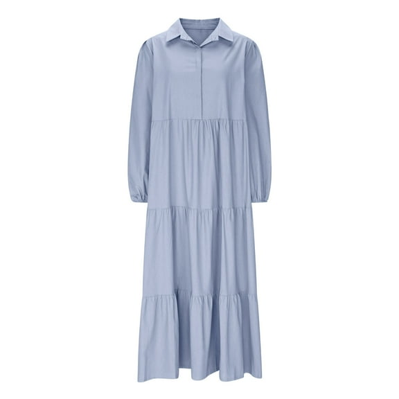 SwiftWear Women's Casual Collar Shirt Dress - Pleated A-line Maxi Dress | S-3XL Plus Size | Lightwight Fabric for Office, Outing & Daily Wear​
