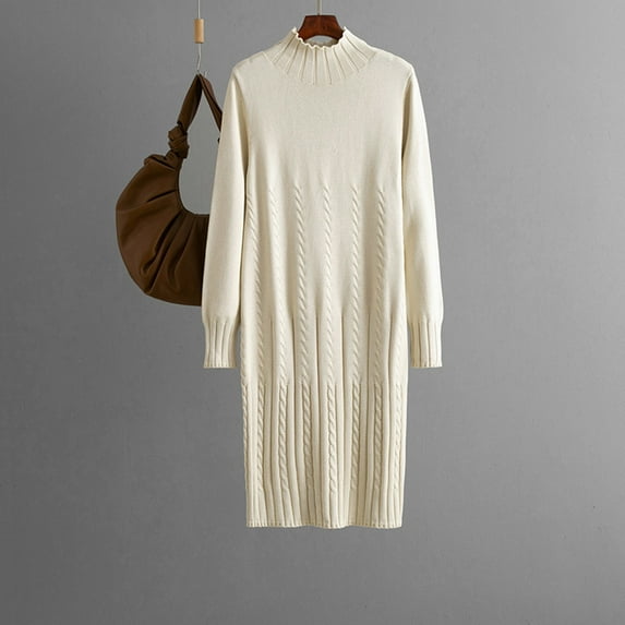 SwiftWear Women's Casual Knit Long Sleeve Dress Freesize Fall/Spring High Neck Dresses Casual Office & Weekend Wear
