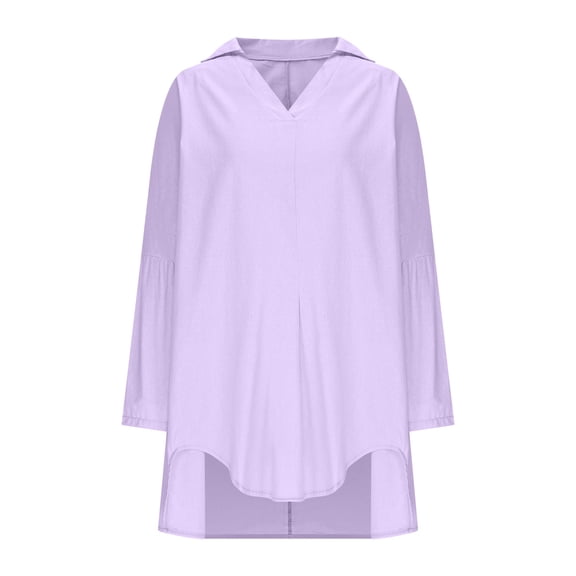 SwiftWear Women's Casual Linen Cotton V-neck Long Sleeve Loose Fit Dress - S~3XL, Plus Size Friendly Soft Breathable