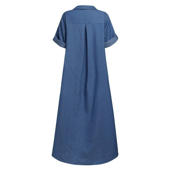 SwiftWear Women's Casual Loose-Fit V-Neck Long Denim Dress Classic Vintage Button Down Jean Shirt Dresses - M-3XL, Relaxed Style ​​