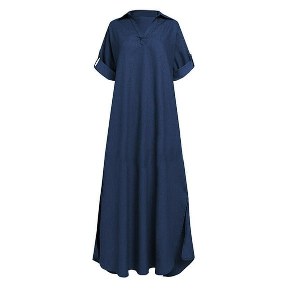 SwiftWear Women's Casual Loose-Fit V-Neck Long Denim Dress Classic Vintage Button Down Jean Shirt Dresses - M-3XL, Relaxed Style ​​