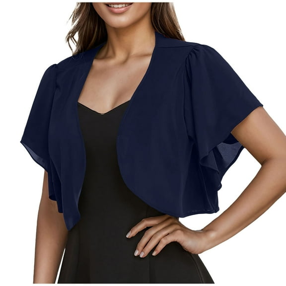 SwiftWear Women's Casual Loose Solid Color Short-Sleeve Cropped Cardigan – Summer Chiffon Blouse White/Black Lightweight Cardigan for Dress Tank Tops