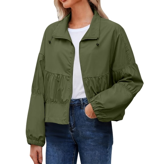 SwiftWear Women's Casual Zipper Jacket Quilted Lightweight Coat Short Spring Fall Outerwear​, Army Green