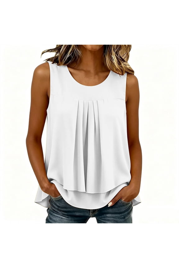 Women's Chiffon Tank Top Elegant Ruffled Hem Sleeveless Blouse Loose Flow Summer Tunic for Casual Wear