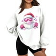 thumbnail image 1 of SwiftWear Women's Christmas Santa Bubble Gum Print Sweatshirt Cozy Fleece-Lined Crewneck Pullover with Pink Sunglasses Graphic, Festive Holiday Casual Top White, 1 of 5