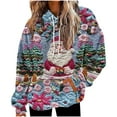 thumbnail image 1 of SwiftWear Women's Christmas Santa Print Fluffy Hoodie - Festive Plush Lined Pullover with Front Pockets, Cozy Holiday Loungewear Pink, 1 of 6