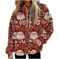 thumbnail image 1 of SwiftWear Women's Christmas Santa Print Fluffy Hoodie - Festive Plush Lined Pullover with Front Pockets, Cozy Holiday Loungewear Red, 1 of 6