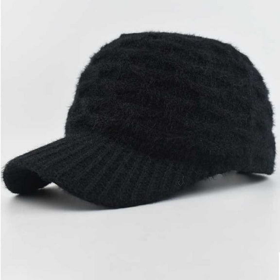 SwiftWear Women's Classic Cable Knit Baseball Cap with Beanie Style Brim, Warm Winter Soft Ribbed Cuffed Beanie for Cold Weather​