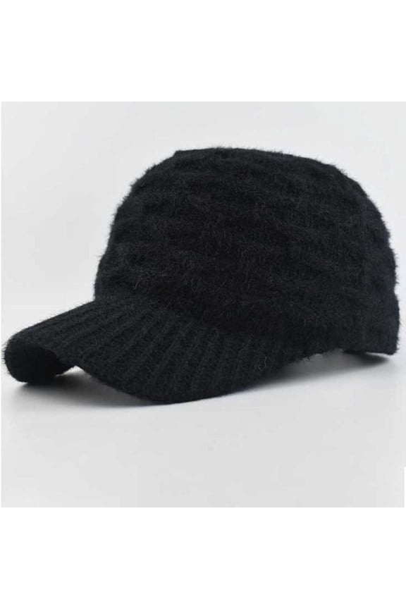 Women's Classic Cable Knit Baseball Cap with Beanie Style Brim, Warm Winter Soft Ribbed Cuffed Beanie for Cold Weather​