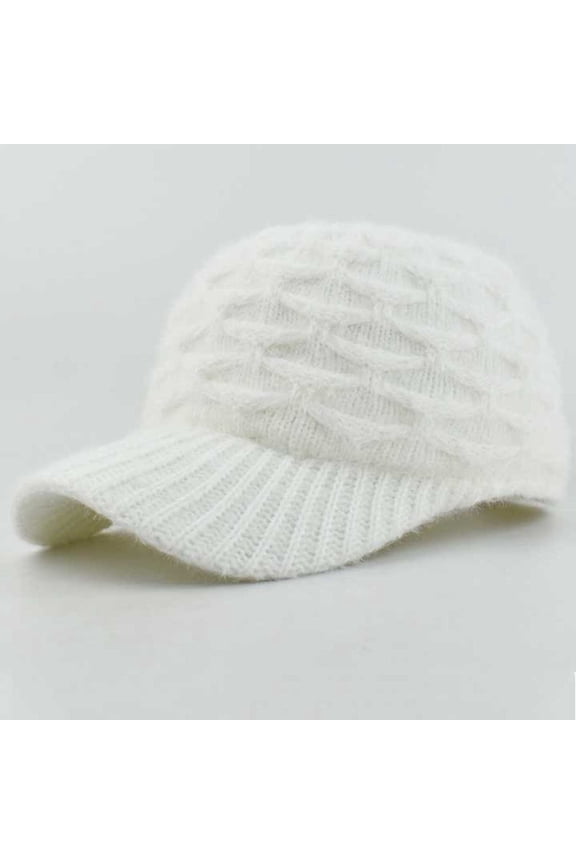 Women's Classic Cable Knit Baseball Cap with Beanie Style Brim, Warm Winter Soft Ribbed Cuffed Beanie for Cold Weather​