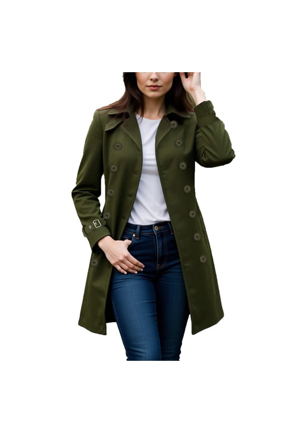Women's Classic Double-Breasted Trench Coat Notch Lapel Mid-Length Jacket with Button Cuffs, Casual Outerwear for Fall Spring