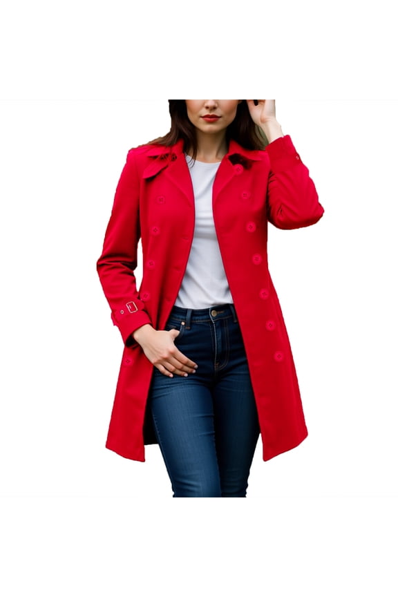 Women's Classic Double-Breasted Trench Coat Notch Lapel Mid-Length Jacket with Button Cuffs, Casual Outerwear for Fall Spring