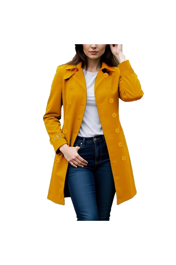 Women's Classic Double-Breasted Trench Coat Notch Lapel Mid-Length Jacket with Button Cuffs, Casual Outerwear for Fall Spring